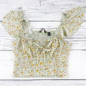 Women's Vero Moda Floral Crop Keyhole Cutout Smocked Top Green